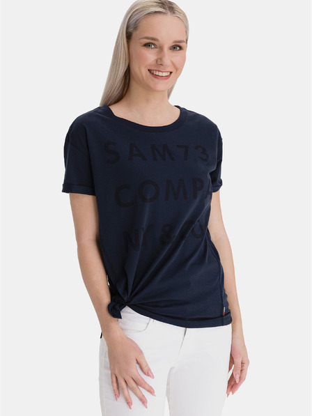 Sam 73 Dunkelblaues loses Damen-T-Shirt mit Aufdruck SAM 73