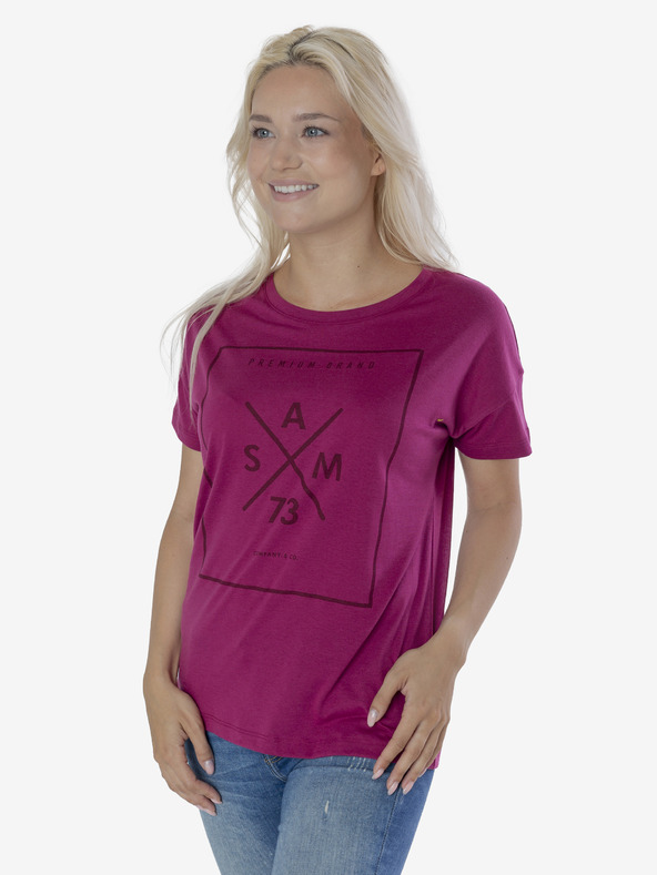 Sam 73 Dunkelrosa Damen-T-Shirt mit SAM 73 Aufdruck