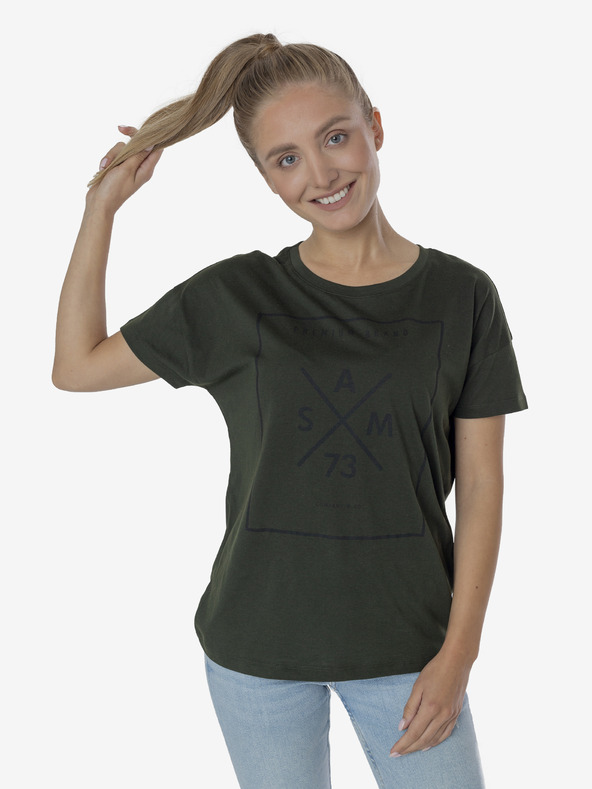 Sam 73 Dunkelgrünes bedrucktes Damen-T-Shirt SAM 73