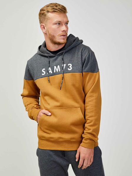 Sam 73 Grauer und brauner Herren-Kapuzenpullover SAM 73 Eldos