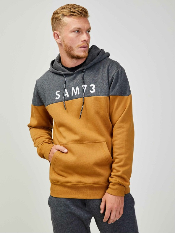 Sam 73 Grauer und brauner Herren-Kapuzenpullover SAM 73 Eldos