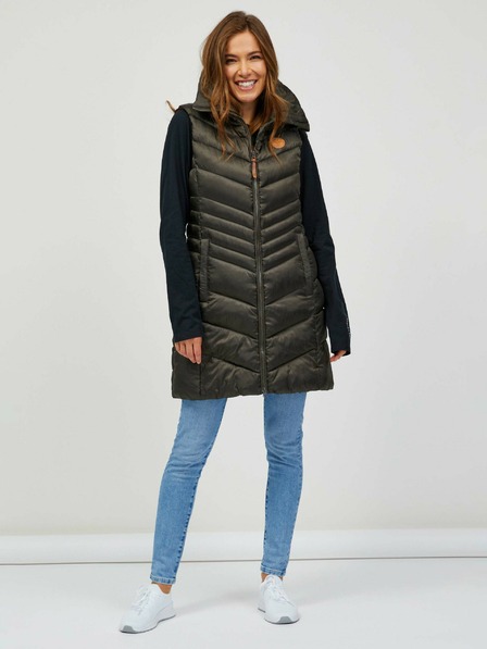 Sam 73 Khaki Lange Steppweste für Damen SAM 73 Dumela