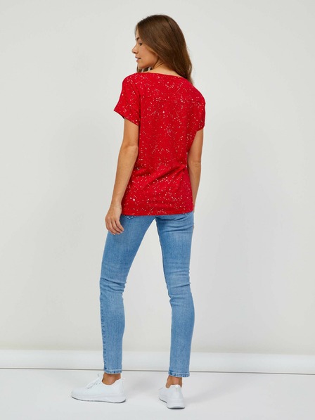 Sam 73 Rotes gemustertes Damen-T-Shirt SAM 73 Heqa