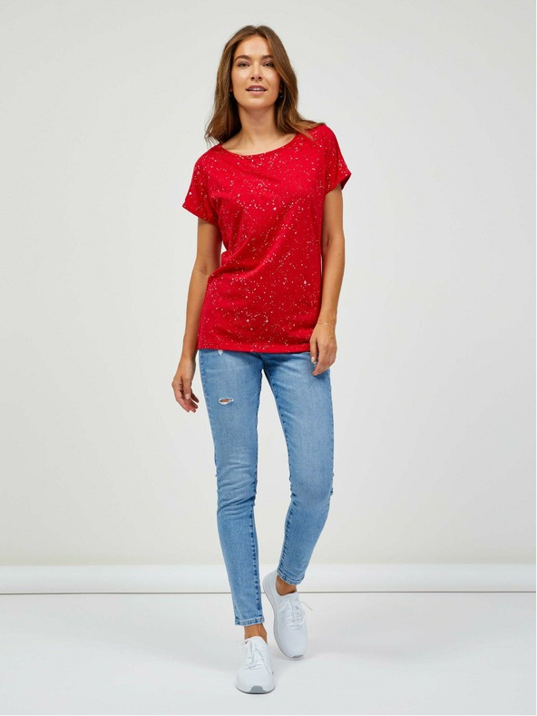 Sam 73 Rotes gemustertes Damen-T-Shirt SAM 73 Heqa