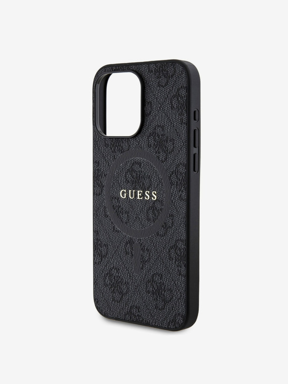 Guess Guess PU Leder 4G Farbiger Ring MagSafe Back Cover für iPhone 15 Pro Max Schwarz