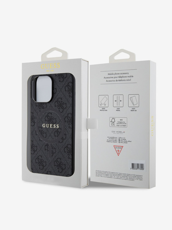 Guess Guess PU Leder 4G Farbiger Ring MagSafe Back Cover für iPhone 15 Pro Max Schwarz