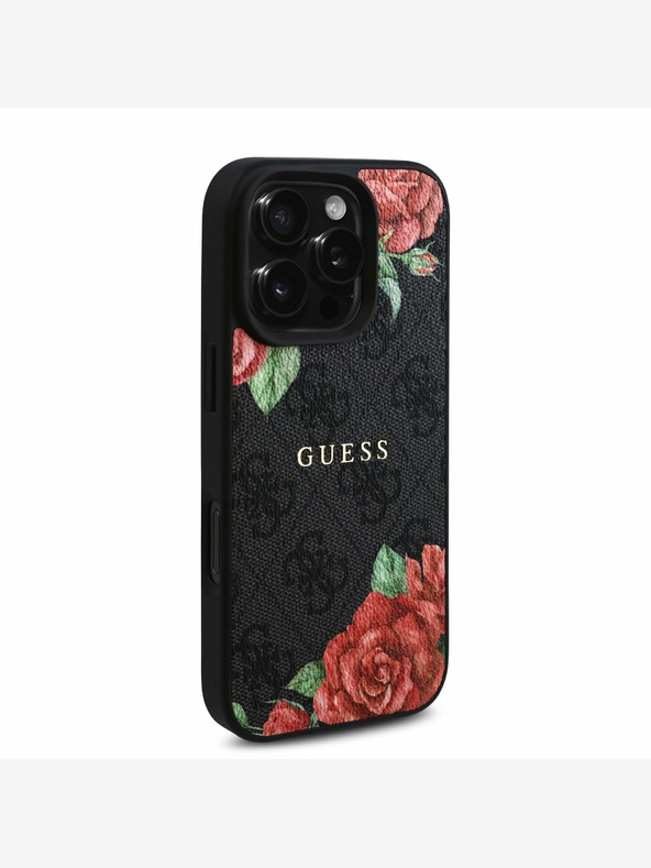 Guess Guess PU-Leder 4G Roses MagSafe Back Cover für iPhone 16 Pro Max Schwarz