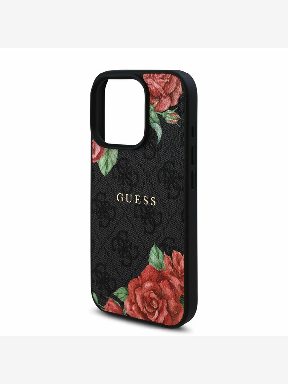 Guess Guess PU-Leder 4G Roses MagSafe Back Cover für iPhone 16 Pro Max Schwarz
