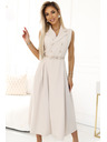 numoco Elegantes Midi-Hemdkleid mit goldenen Knöpfen und Gürtel - beige Numoco