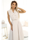 numoco Elegantes Midi-Hemdkleid mit goldenen Knöpfen und Gürtel - beige Numoco