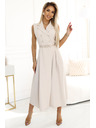 numoco Elegantes Midi-Hemdkleid mit goldenen Knöpfen und Gürtel - beige Numoco