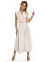 numoco Elegantes Midi-Hemdkleid mit goldenen Knöpfen und Gürtel - beige Numoco