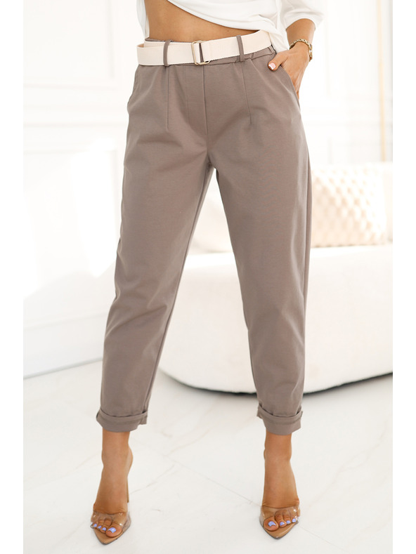 numoco Modische Hose mit Taschen und Ziergürtel - MOCHA MOUSSE Numoco