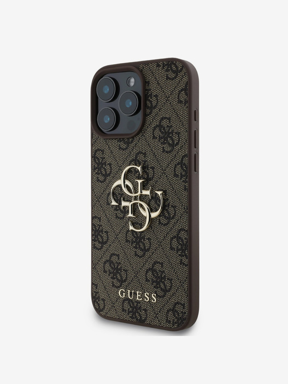 Guess Guess PU 4G Metall-Logo-Rückseite für iPhone 16 Pro Max Braun
