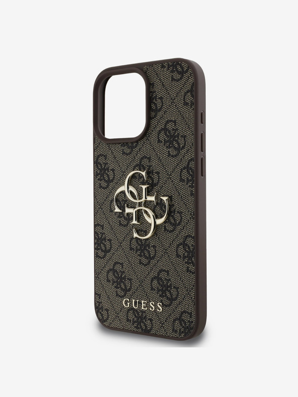 Guess Guess PU 4G Metall-Logo-Rückseite für iPhone 16 Pro Max Braun
