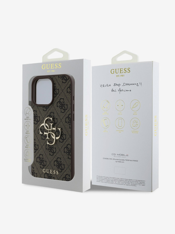 Guess Guess PU 4G Metall-Logo-Rückseite für iPhone 16 Pro Max Braun