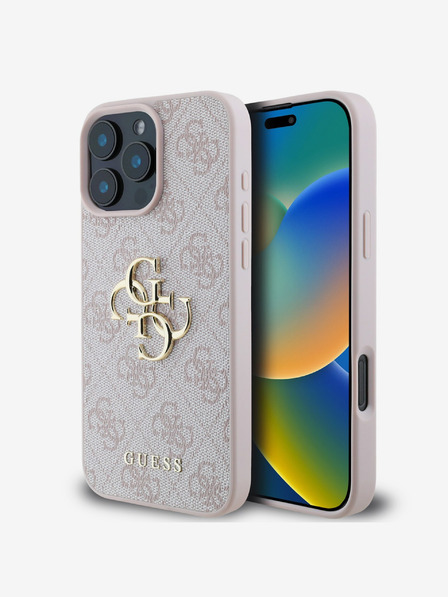 Guess Guess PU 4G Metall-Logo Schutzhülle für iPhone 16 Pro Pink