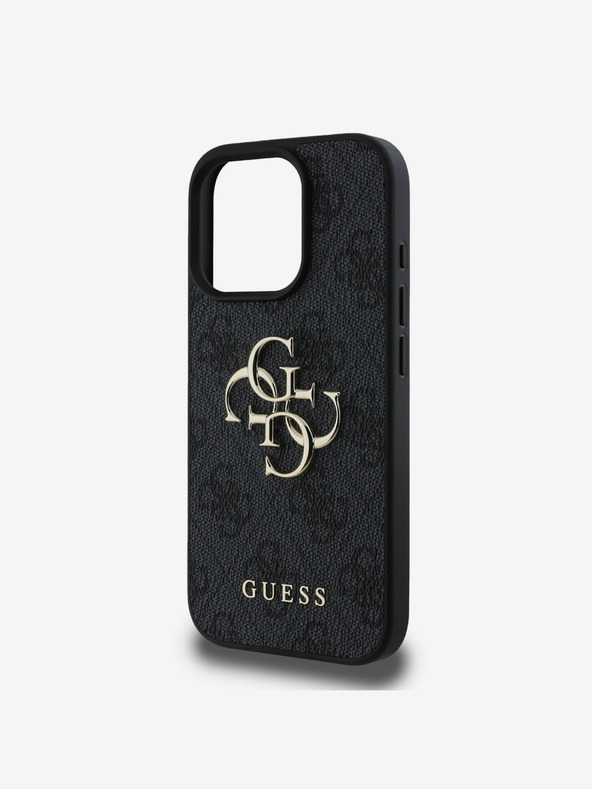 Guess Guess PU 4G Metall-Logo-Rückseite für iPhone 16 Pro Grau