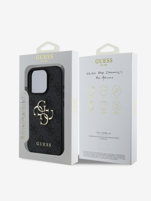 Guess Guess PU 4G Metall-Logo-Rückseite für iPhone 16 Pro Grau