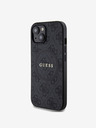 Guess Guess PU Leder 4G Farbiger Ring MagSafe Back Cover für iPhone 15 Schwarz