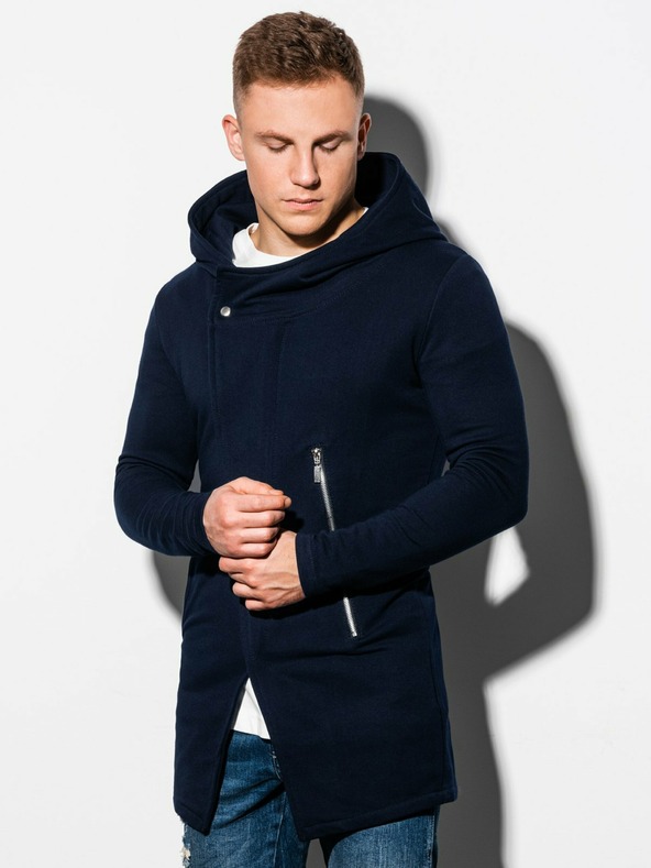 Ombre Clothing Dunkelblauer Herren-Kapuzenpullover mit verlängertem Reißverschluss B668 HUGO
