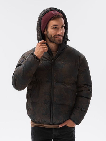 Ombre Clothing Braun und schwarz gemusterte Herren-Steppwinterjacke C529