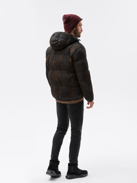 Ombre Clothing Braun und schwarz gemusterte Herren-Steppwinterjacke C529