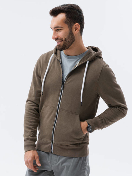 Ombre Clothing Khakifarbenes Herren-Kapuzenhemd mit Reißverschluss und Kapuze Ombre Clothing B1145 basic basic