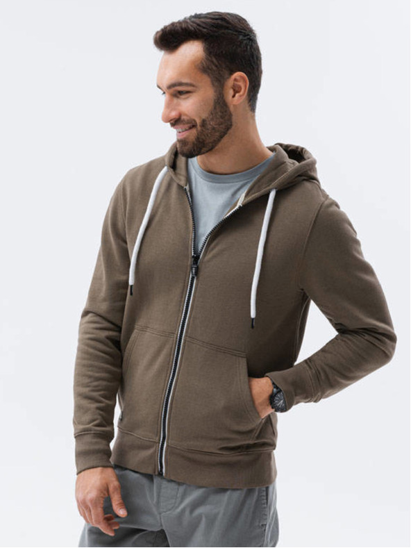 Ombre Clothing Khakifarbenes Herren-Kapuzenhemd mit Reißverschluss und Kapuze Ombre Clothing B1145 basic basic