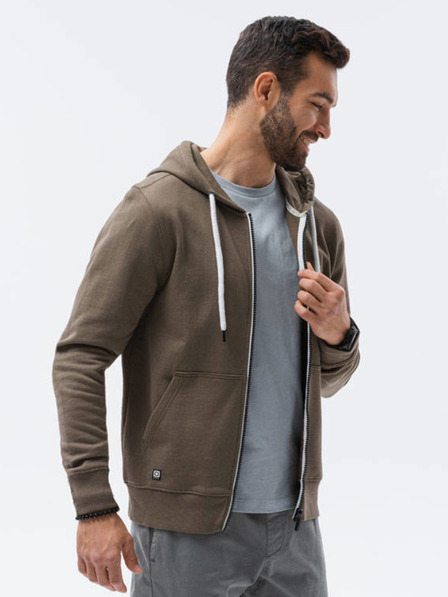 Ombre Clothing Khakifarbenes Herren-Kapuzenhemd mit Reißverschluss und Kapuze Ombre Clothing B1145 basic basic