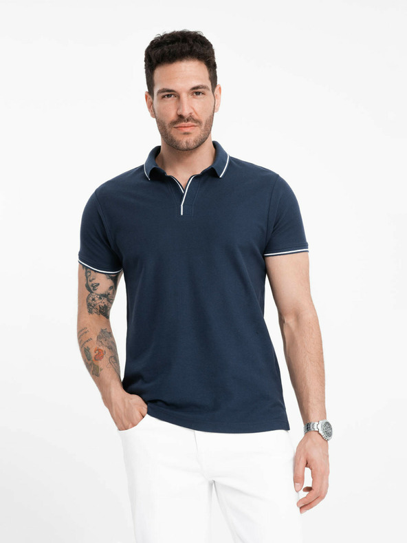 Ombre Clothing Dunkelblaues Herren-Poloshirt ohne Knöpfe Ombre Clothing