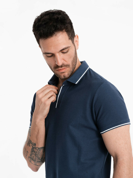 Ombre Clothing Dunkelblaues Herren-Poloshirt ohne Knöpfe Ombre Clothing