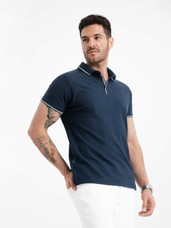 Ombre Clothing Dunkelblaues Herren-Poloshirt ohne Knöpfe Ombre Clothing