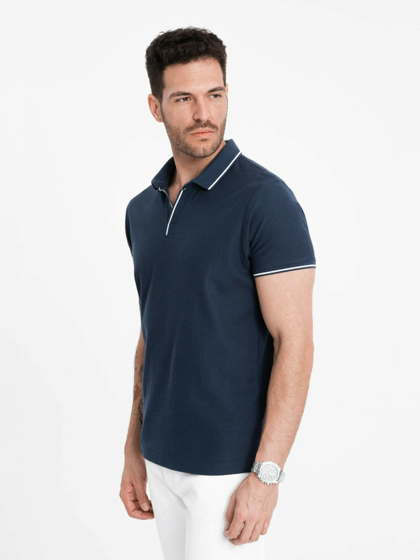Ombre Clothing Dunkelblaues Herren-Poloshirt ohne Knöpfe Ombre Clothing