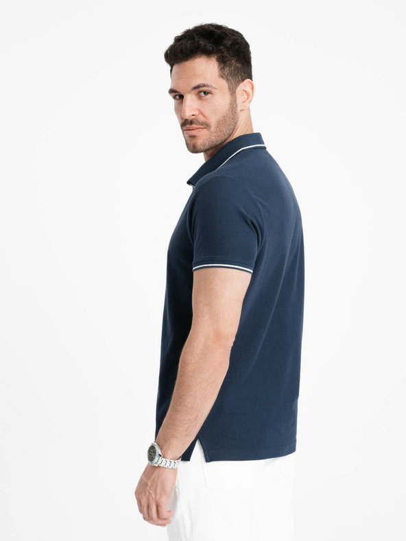 Ombre Clothing Dunkelblaues Herren-Poloshirt ohne Knöpfe Ombre Clothing
