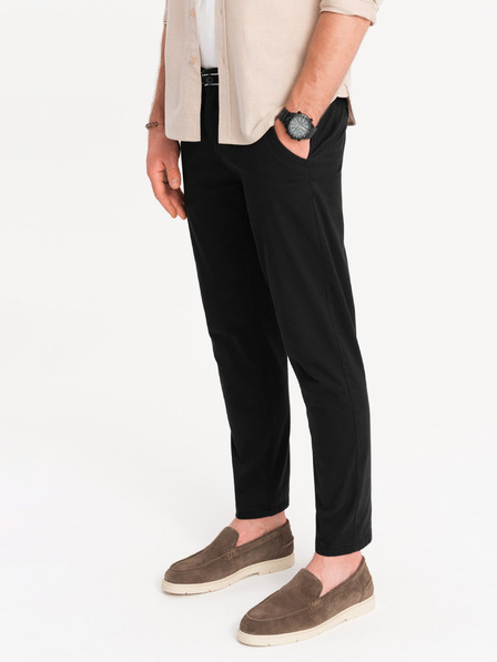 Ombre Clothing Schwarze Herren Chino-Hose mit Ziergürtel Ombre Clothing
