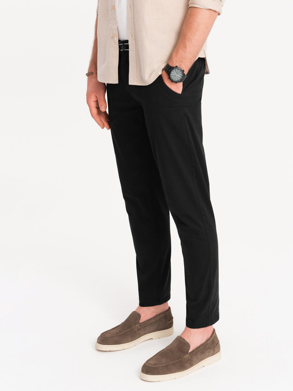 Ombre Clothing Schwarze Herren Chino-Hose mit Ziergürtel Ombre Clothing