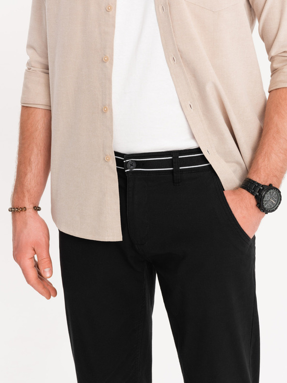 Ombre Clothing Schwarze Herren Chino-Hose mit Ziergürtel Ombre Clothing