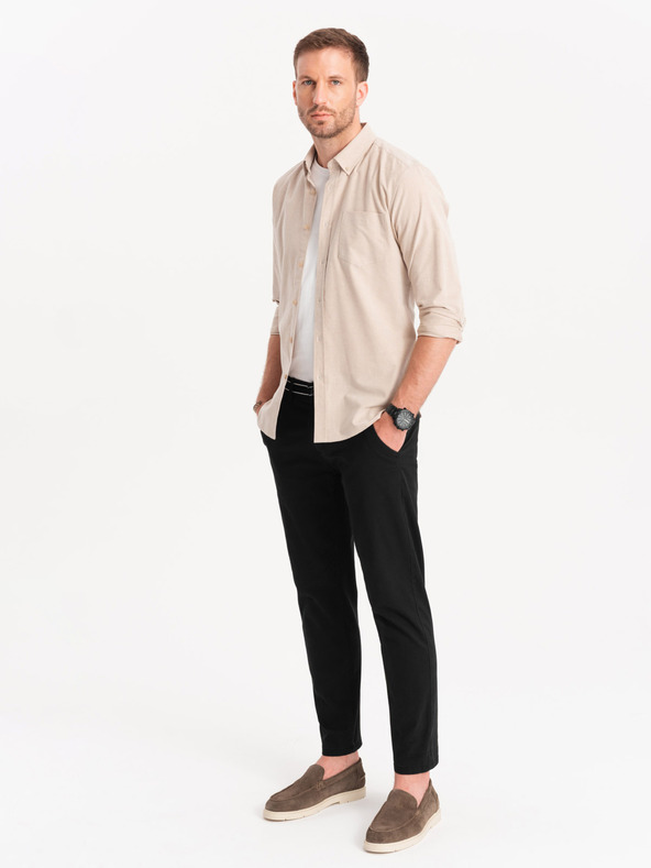 Ombre Clothing Schwarze Herren Chino-Hose mit Ziergürtel Ombre Clothing