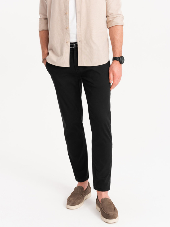 Ombre Clothing Schwarze Herren Chino-Hose mit Ziergürtel Ombre Clothing