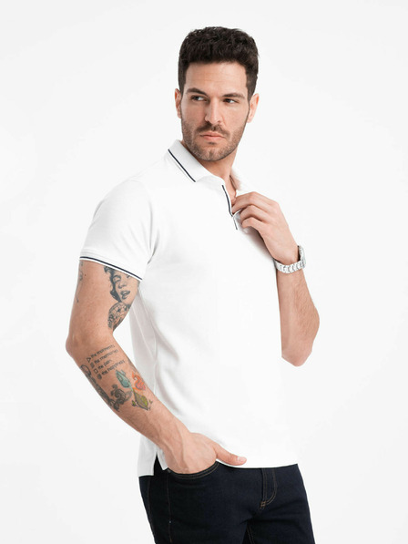 Ombre Clothing Weißes Herren-Poloshirt ohne Knöpfe Ombre Clothing