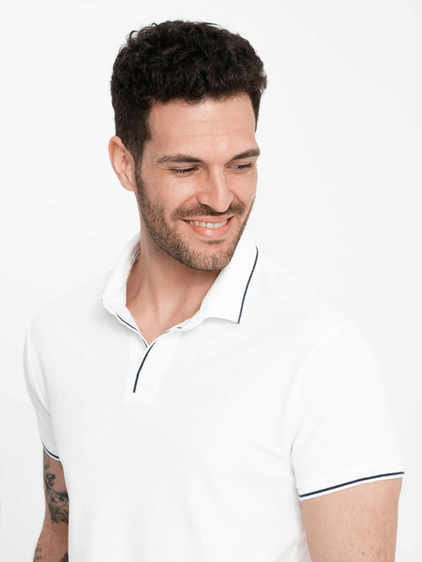 Ombre Clothing Weißes Herren-Poloshirt ohne Knöpfe Ombre Clothing