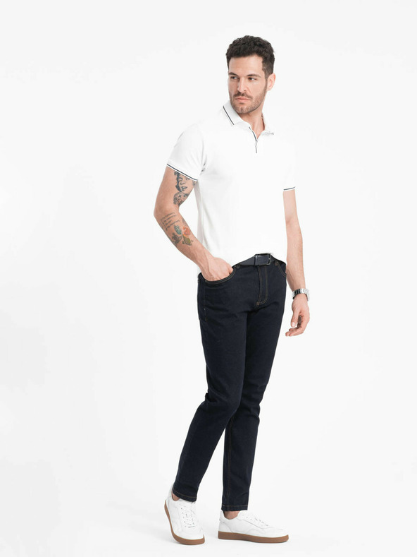 Ombre Clothing Weißes Herren-Poloshirt ohne Knöpfe Ombre Clothing