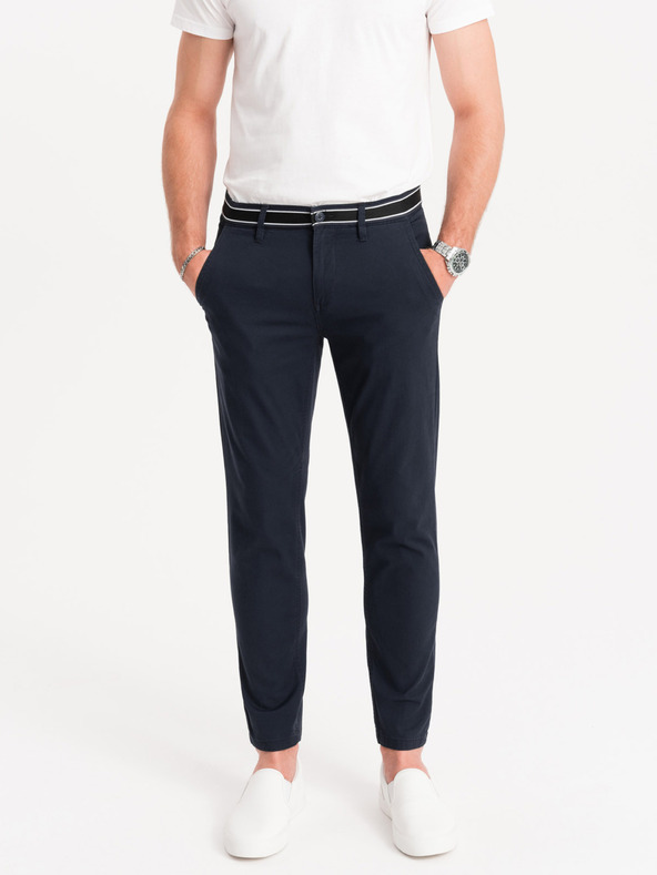 Ombre Clothing Dunkelblaue Herren-Chinohose mit Ziergürtel Ombre Clothing