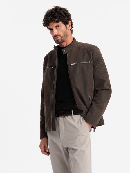 Ombre Clothing Herren Retro-Bikerjacke mit Stehkragen Ombre Clothing V1 OM-JAFL-0197