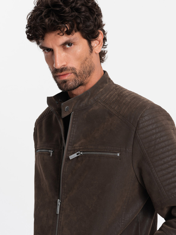 Ombre Clothing Herren Retro-Bikerjacke mit Stehkragen Ombre Clothing V1 OM-JAFL-0197