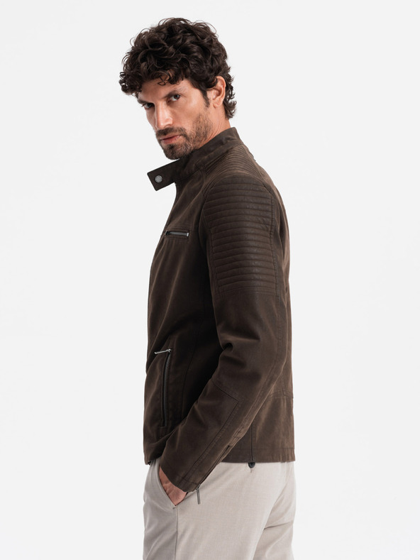 Ombre Clothing Herren Retro-Bikerjacke mit Stehkragen Ombre Clothing V1 OM-JAFL-0197