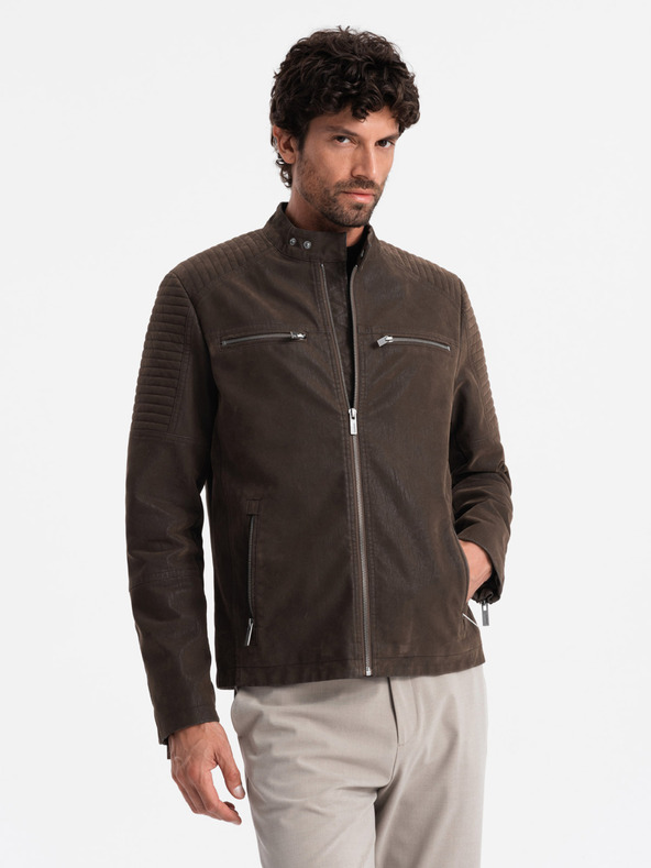 Ombre Clothing Herren Retro-Bikerjacke mit Stehkragen Ombre Clothing V1 OM-JAFL-0197