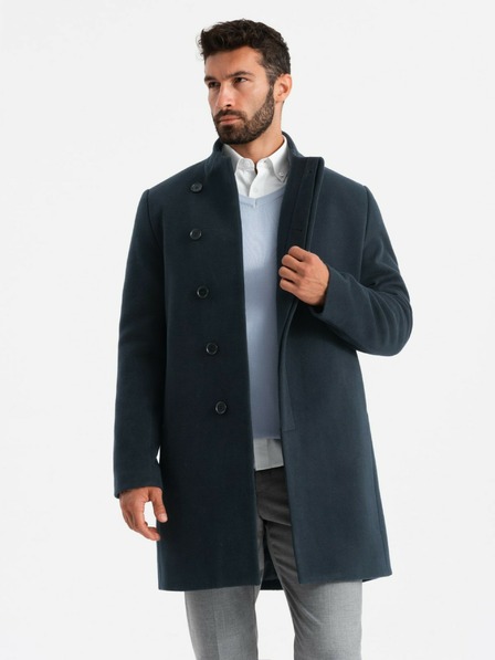 Ombre Clothing Asymmetrischer geknöpfter Herrenmantel mit hohem Kragen Dunkelblau Ombre Kleidung