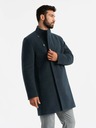 Ombre Clothing Asymmetrischer geknöpfter Herrenmantel mit hohem Kragen Dunkelblau Ombre Kleidung